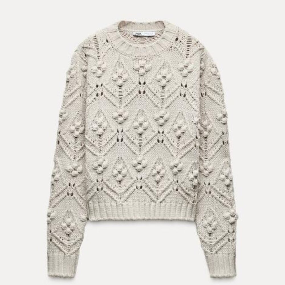 Zara Cable Knit Sweater with Pompoms